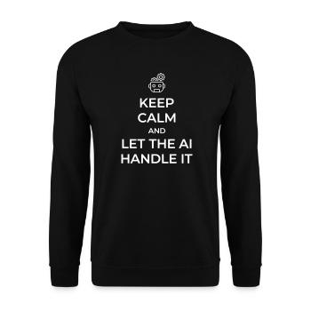 Lass die KI das regeln – Sarkastischer Tech-Witz – Weiß – - Unisex Pullover - Schwarz - Vorne - Alina (178cm) & Michal (187cm)