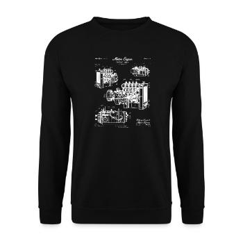 Kunst des Original-Lokomotiven-Bauplans - Unisex Pullover - Schwarz - Vorne - Alina (178cm) & Michal (187cm)