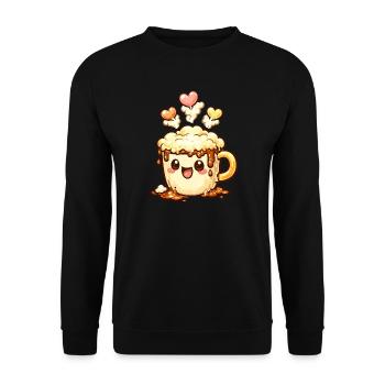 Kaffeelächeln Latte Mug Herz - Unisex Pullover - Schwarz - Vorne - Alina (178cm) & Michal (187cm)
