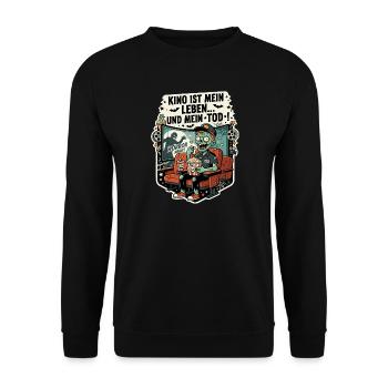 Kino Horror Zombie Popcorn Humor - Unisex Pullover - Schwarz - Vorne - Alina (178cm) & Michal (187cm)