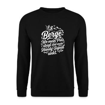 Berge Klettern Humor Handy Spruch - Unisex Pullover - Schwarz - Vorne - Alina (178cm) & Michal (187cm)