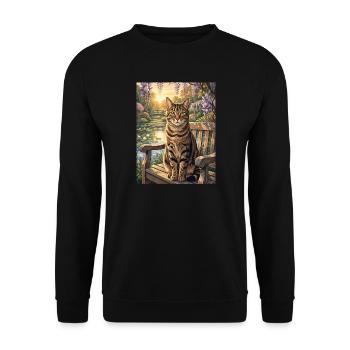 Chat tigré dans le jardin de glicine sereine - Sweat-shirt Unisexe - noir - Devant - Alina (178cm) & Michal (187cm)
