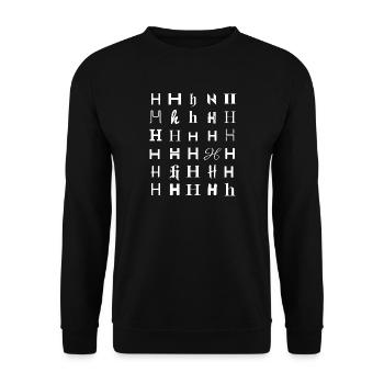 H-Glyphen: Heraldisches Typografiemuster - Unisex Pullover - Schwarz - Vorne - Alina (178cm) & Michal (187cm)