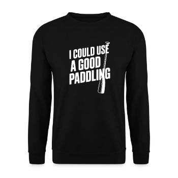 Ich könnte ein gutes Paddeln gebrauchen - Unisex Pullover - Schwarz - Vorne - Alina (178cm) & Michal (187cm)