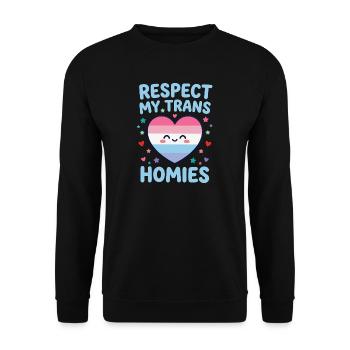 LGBTQ-Pride-Monat – Respektiere meine trans Homies - Unisex Pullover - Schwarz - Vorne - Alina (178cm) & Michal (187cm)