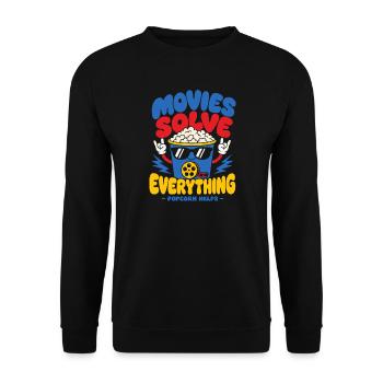 Movies Solve Everything Popcorn - Unisex Pullover - Schwarz - Vorne - Alina (178cm) & Michal (187cm)
