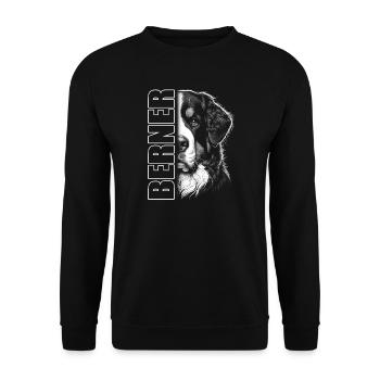 Berner Sennenhund Porträt mit Schriftzug - Unisex Pullover - Schwarz - Vorne - Alina (178cm) & Michal (187cm)