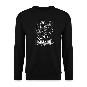 Endlich Schulkind 2026 Dinosaurier - Unisex Pullover - Schwarz - Vorne - Alina (178cm) & Michal (187cm)