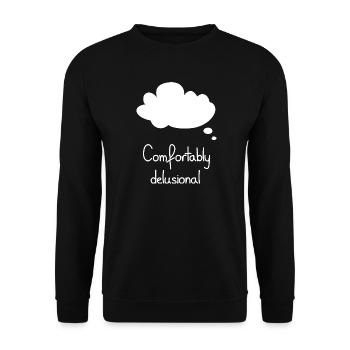 Comfortably Delusional, White - Unisex Sweatshirt - black - Front - Alina (178cm) & Michal (187cm)