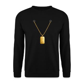 Goldbarren Kettenanhänger  - Unisex Pullover - Schwarz - Vorne - Alina (178cm) & Michal (187cm)