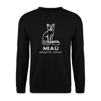 Miau Übersetzt Sofort – Katze Strichzeichnung - Unisex Pullover - Schwarz - Vorne - Alina (178cm) & Michal (187cm)
