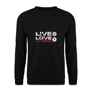 Live Love Lift repair - Unisex Pullover - Schwarz - Vorne - Alina (178cm) & Michal (187cm)