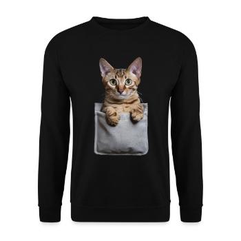 Abessinierkatze in der Tasche Geschenk - Unisex Pullover - Schwarz - Vorne - Alina (178cm) & Michal (187cm)