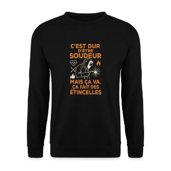 Dur d'être soudeur mais ça fait des étincelles - Sweat-shirt Unisexe - noir - Devant - Alina (178cm) & Michal (187cm)