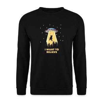 UFO Katze Verschwörung lustiges Akte X Geschenk - Unisex Pullover - Schwarz - Vorne - Alina (178cm) & Michal (187cm)