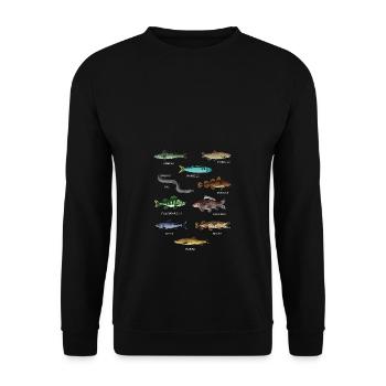 Arten von Fischen - Unisex Pullover - Schwarz - Vorne - Alina (178cm) & Michal (187cm)