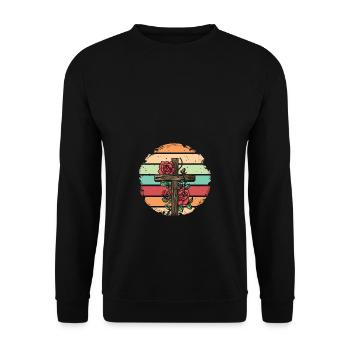 Retro Vintage Rose Cross Design - Unisex Sweatshirt - black - Front - Alina (178cm) & Michal (187cm)
