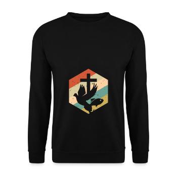Poisson Pigeon Croisé Jésus Rétro Vintage - Sweat-shirt Unisexe - noir - Devant - Alina (178cm) & Michal (187cm)