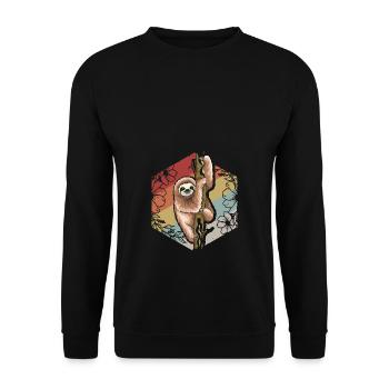 Süßes Retro Vintage Blumen Faultier - Unisex Pullover - Schwarz - Vorne - Alina (178cm) & Michal (187cm)
