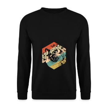 Retro Vintage Blumen Mops - Unisex Pullover - Schwarz - Vorne - Alina (178cm) & Michal (187cm)