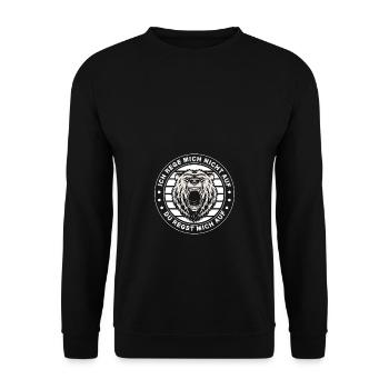 Ich reg mich nicht auf du regst mich auf Bärenkopf - Unisex Pullover - Schwarz - Vorne - Alina (178cm) & Michal (187cm)