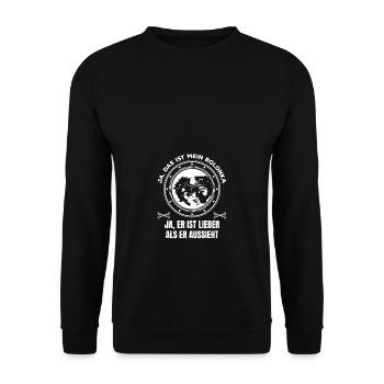 Bolonka ist lieber als er aussieht - Unisex Pullover - Schwarz - Vorne - Alina (178cm) & Michal (187cm)