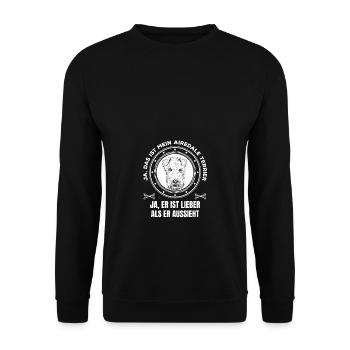 Airedale Terrier ist lieber als er aussieht - Unisex Pullover - Schwarz - Vorne - Alina (178cm) & Michal (187cm)