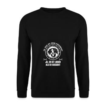 Mein Hovawart ist lieber als er aussieht - Unisex Pullover - Schwarz - Vorne - Alina (178cm) & Michal (187cm)