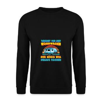 Der Wohnwagen König will Urlaub machen - Unisex Pullover - Schwarz - Vorne - Alina (178cm) & Michal (187cm)