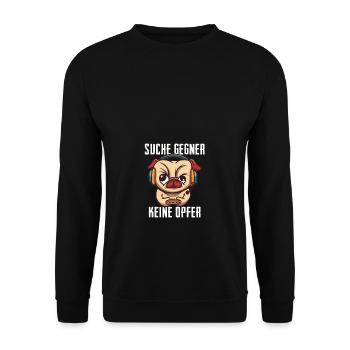 Suche Gegner Keine Opfer Mops Hund zockt - Unisex Pullover - Schwarz - Vorne - Alina (178cm) & Michal (187cm)