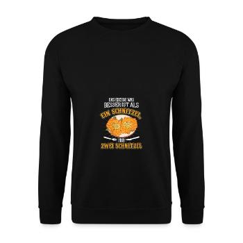 Zwei Schnitzel sind besser als ein Schnitzel - Unisex Pullover - Schwarz - Vorne - Alina (178cm) & Michal (187cm)