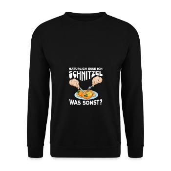 Natürlich esse ich Schnitzel - Unisex Pullover - Schwarz - Vorne - Alina (178cm) & Michal (187cm)