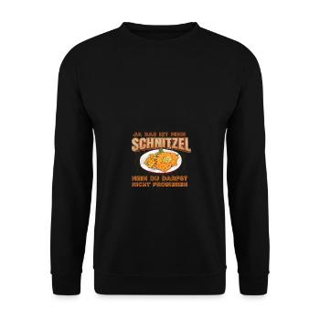 Ja das ist mein Schnitzel - Unisex Pullover - Schwarz - Vorne - Alina (178cm) & Michal (187cm)
