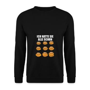Schitzelbrötchen hatte ich alle schon - Unisex Pullover - Schwarz - Vorne - Alina (178cm) & Michal (187cm)