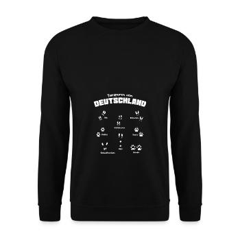 Tierspuren Deutschland Fußabdrücke - Unisex Pullover - Schwarz - Vorne - Alina (178cm) & Michal (187cm)