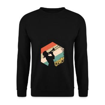 Posaune mit Blumen Retro Hintergrund - Unisex Pullover - Schwarz - Vorne - Alina (178cm) & Michal (187cm)