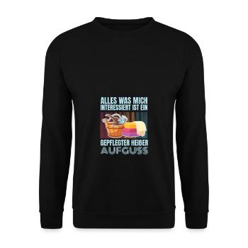 Saunieren Saunaliebhaber Sauna Spruch - Unisex Pullover - Schwarz - Vorne - Alina (178cm) & Michal (187cm)