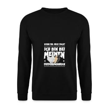 Bin bei meinen Seidenhühnern Seidenhuhn Züchterin - Unisex Pullover - Schwarz - Vorne - Alina (178cm) & Michal (187cm)