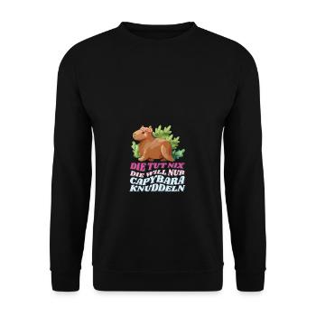 Die tut nix die will nur Capybara knuddeln Capy - Unisex Pullover - Schwarz - Vorne - Alina (178cm) & Michal (187cm)