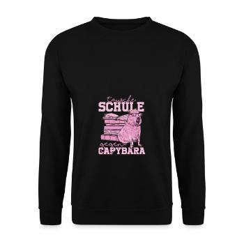Tausche Schule gegen Capybara Lustiges Capy Design - Unisex Pullover - Schwarz - Vorne - Alina (178cm) & Michal (187cm)