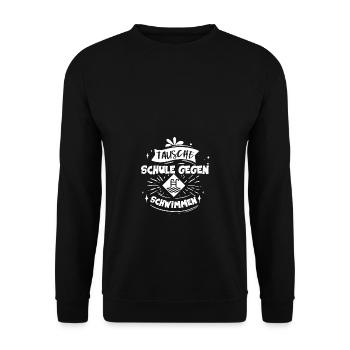 Tausche Schule gegen Schwimmen Wassersport - Unisex Pullover - Schwarz - Vorne - Alina (178cm) & Michal (187cm)