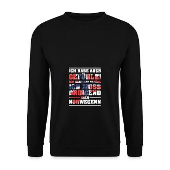 Ich muss dringend nach Norwegen Urlaub Geschenk - Unisex Pullover - Schwarz - Vorne - Alina (178cm) & Michal (187cm)