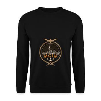 Moin Hamburg Skyline Silhouette Möwe Seemann - Unisex Pullover - Schwarz - Vorne - Alina (178cm) & Michal (187cm)
