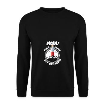Moin Moin ist Gesabbel Leuchtturm Wellen Meer - Unisex Pullover - Schwarz - Vorne - Alina (178cm) & Michal (187cm)