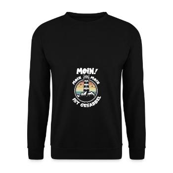 Moin Moin ist Gesabbel Retro Leuchtturm Meer - Unisex Pullover - Schwarz - Vorne - Alina (178cm) & Michal (187cm)