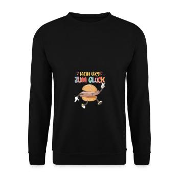 Mein Weg zum Glück Leberkäse Fleischkäse Brötchen - Unisex Pullover - Schwarz - Vorne - Alina (178cm) & Michal (187cm)