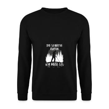 Die Schätze rufen Sondelgänger Metalldetektor - Unisex Pullover - Schwarz - Vorne - Alina (178cm) & Michal (187cm)