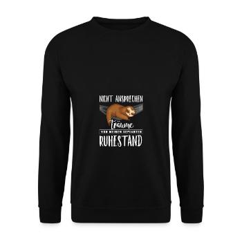Ruhestands Träume Faultier Rente Abschiedsgeschenk - Unisex Pullover - Schwarz - Vorne - Alina (178cm) & Michal (187cm)