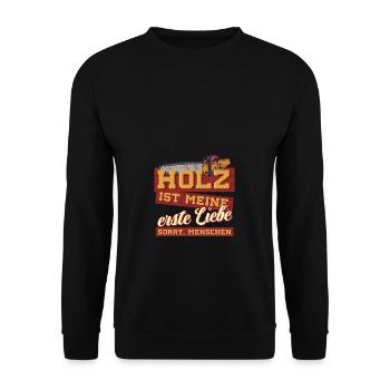 Holz Liebe Kettensäge Holz machen Wald Forstarbeit - Unisex Pullover - Schwarz - Vorne - Alina (178cm) & Michal (187cm)