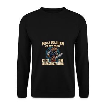 Holz machen Forstwirt Waldarbeit - Unisex Pullover - Schwarz - Vorne - Alina (178cm) & Michal (187cm)